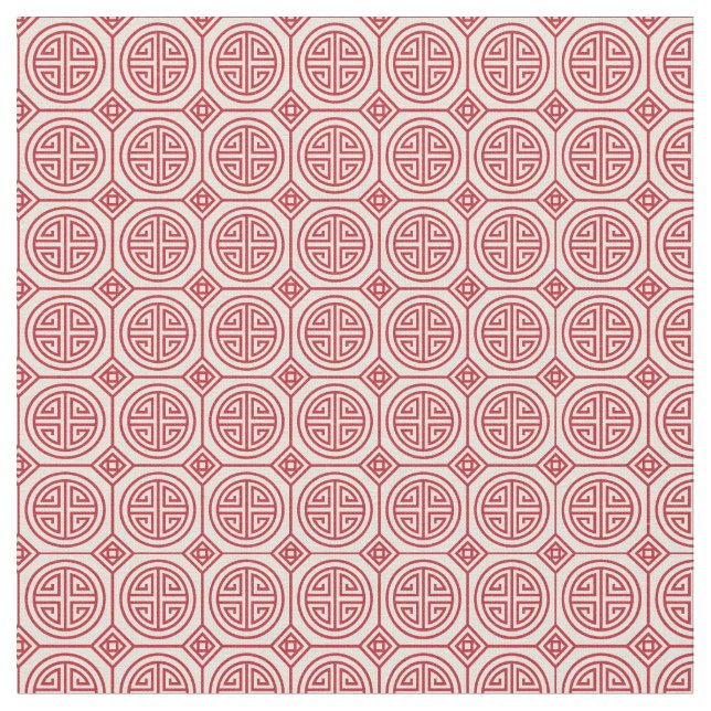 Red Traditional Geometric Chinese Pattern Fabric (Close Up)