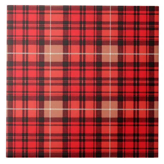 Red Traditional Plaid Tartan Trendy Collection Ceramic Tile (Front)