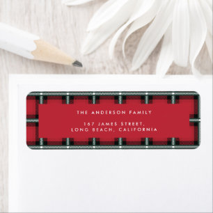 red traditional tartan personalised christmas labe return address label