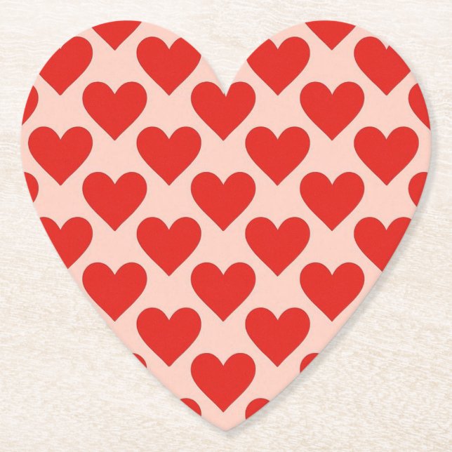 Red, traditional Valentine's day heart Paper Coaster (Front)