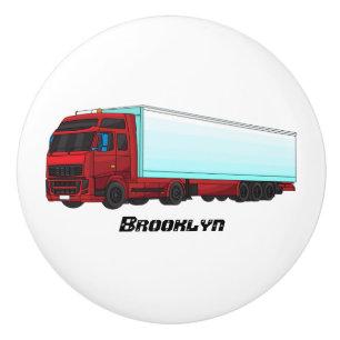 Red trailer truck illustration ceramic knob