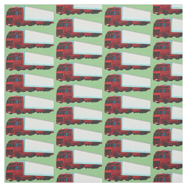 Red trailer truck illustration fabric (Swatch)