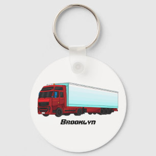 Red trailer truck illustration key ring