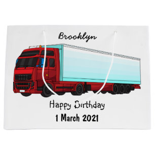 Red trailer truck illustration large gift bag