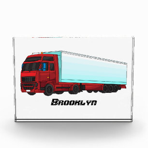 Red trailer truck illustration photo block