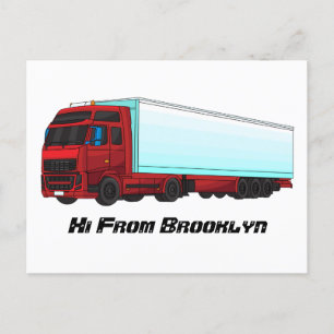 Red trailer truck illustration  postcard