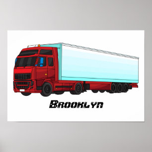 Red trailer truck illustration poster