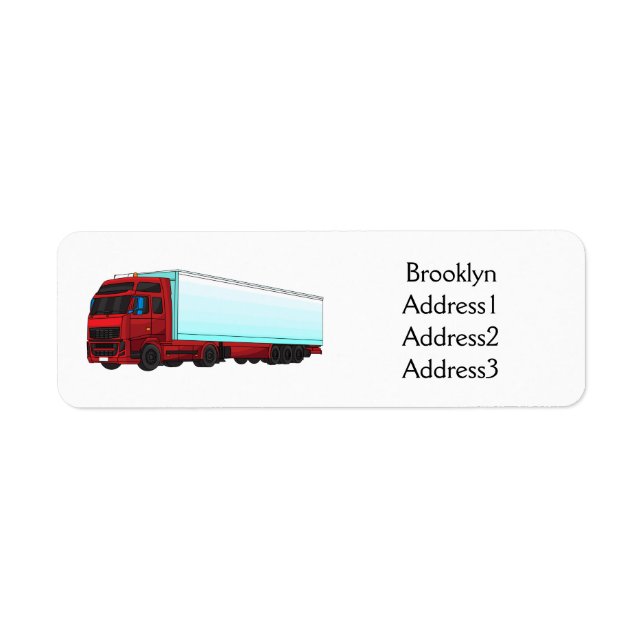 Red trailer truck illustration return address label (Front)