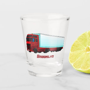 Red trailer truck illustration shot glass