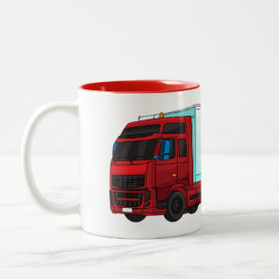 Red trailer truck illustration Two-Tone coffee mug