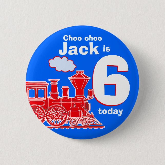 Red train birthday 4 letter name age button (Front)