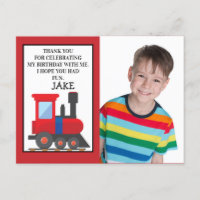 Red Train Birthday Photo Thank You