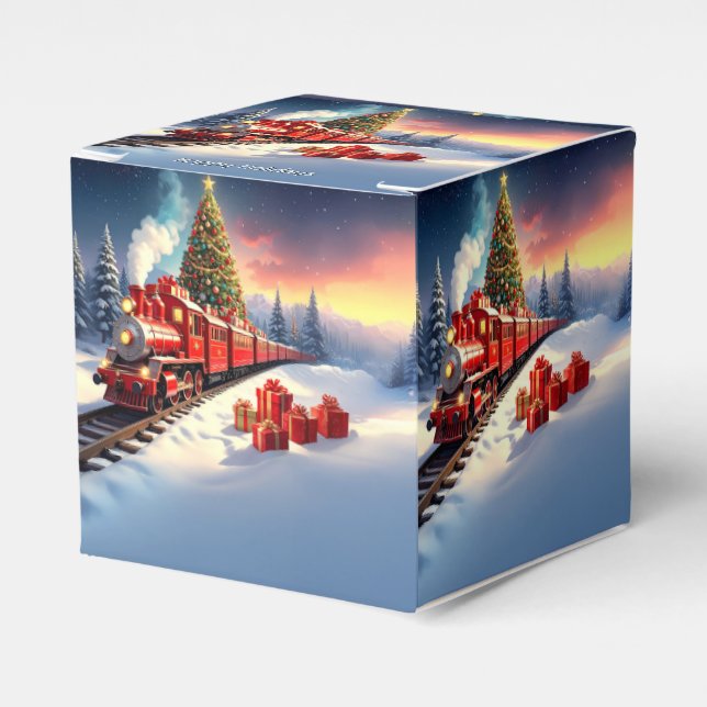 Red Train Christmas Tree Holiday Favor Box (Front Side)