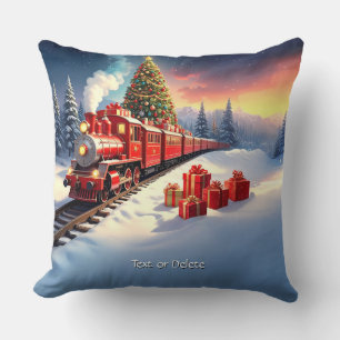 Red Train Christmas Tree Holiday Throw Pillow