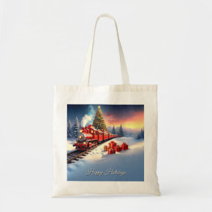 Red Train Christmas Tree Holiday Tote Bag