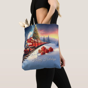 Red Train Christmas Tree Holiday Tote Bag