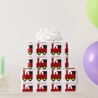 Red Train Design Birthday Wrapping Paper