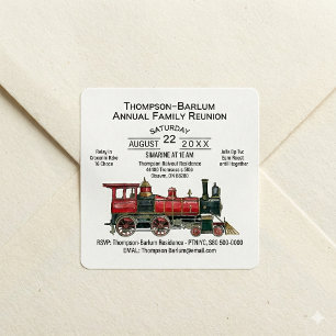 Red Train Family Reunion Invitation Square Sticker