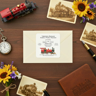 Red Train Family Reunion Invitation Square Sticker