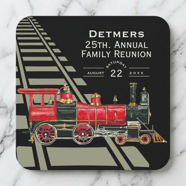 Red Train Family Reunion Square Paper Coaster (Red Train Family Reunion Square Paper Coaster)