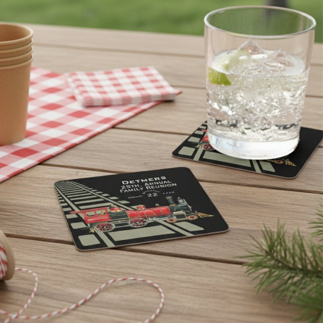 Red Train Family Reunion Square Paper Coaster (Creator Uploaded)