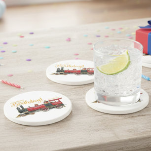 Red Train Happy Birthday Sandstone Coaster