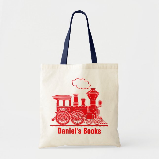 Red train kids named id library tote bag (Front)