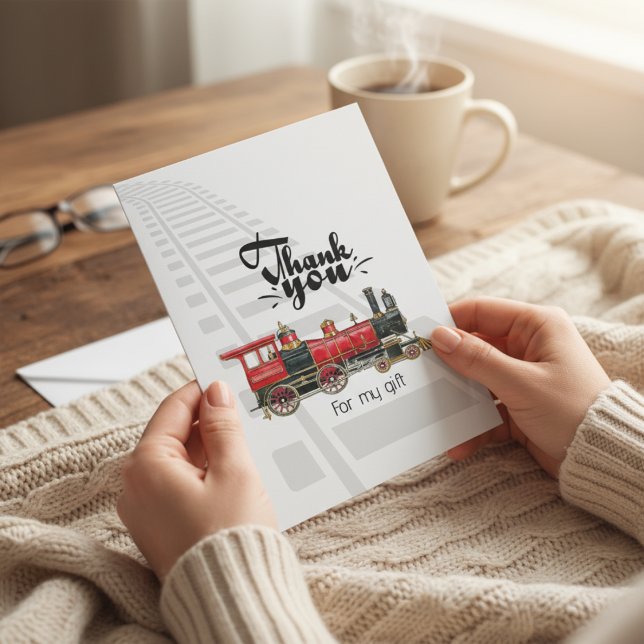 Red Train Rails Thank You Note Card (Red Train Rails Thank You Note Card)