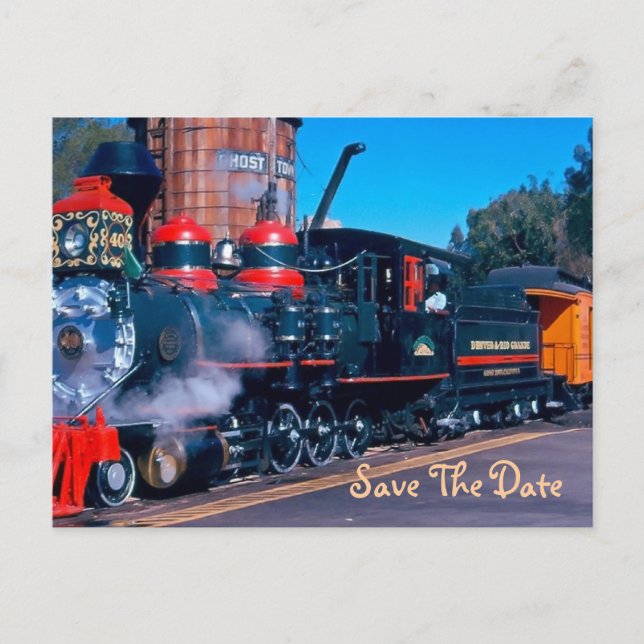 Red Train Save The Date Postcard (Front)
