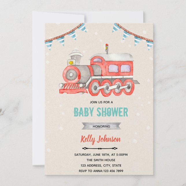 Red train shower invitation (Front)
