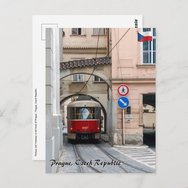 Red tramway in old town of Prague - Czech Republic Postcard (Front/Back)