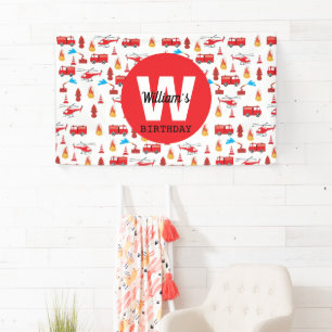 Red Transport Fire Truck Engine Birthday Party  Banner