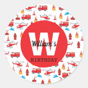 Red Transport Fire Truck Engine Birthday Party  Classic Round Sticker