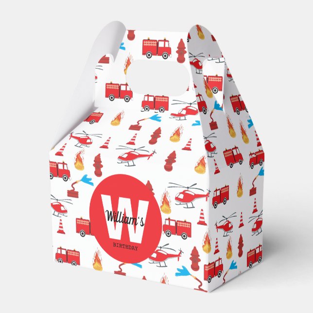 Red Transport Fire Truck Engine Birthday Party  Favour Box (Front Side)