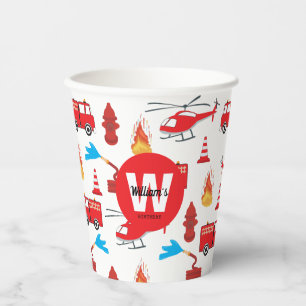 Red Transport Fire Truck Engine Birthday Party Paper Cups