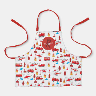 Red Transport Fire Truck Engine Brigade Monogram Apron
