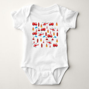 Red Transport Fire Truck Engine Brigade Pattern  Baby Bodysuit