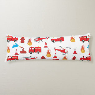 Red Transport Fire Truck Engine Brigade Pattern  Body Cushion
