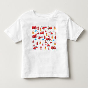 Red Transport Fire Truck Engine Brigade Pattern  Toddler T-Shirt