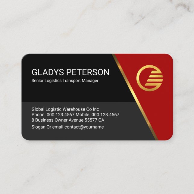 Red Trapezium Grey Layers Business Owner Business Card (Front)