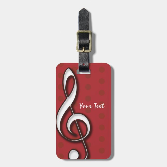 Red Treble Clef Luggage Tag - 2 sided (Front Vertical)