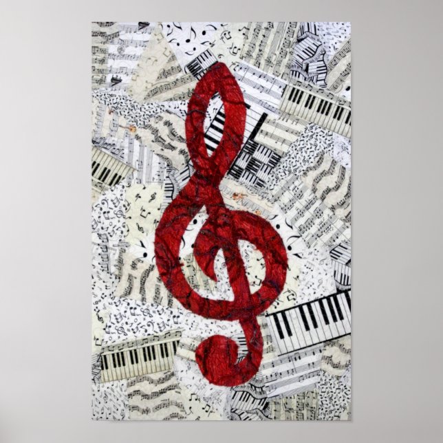 Red Treble Clef Poster (Front)