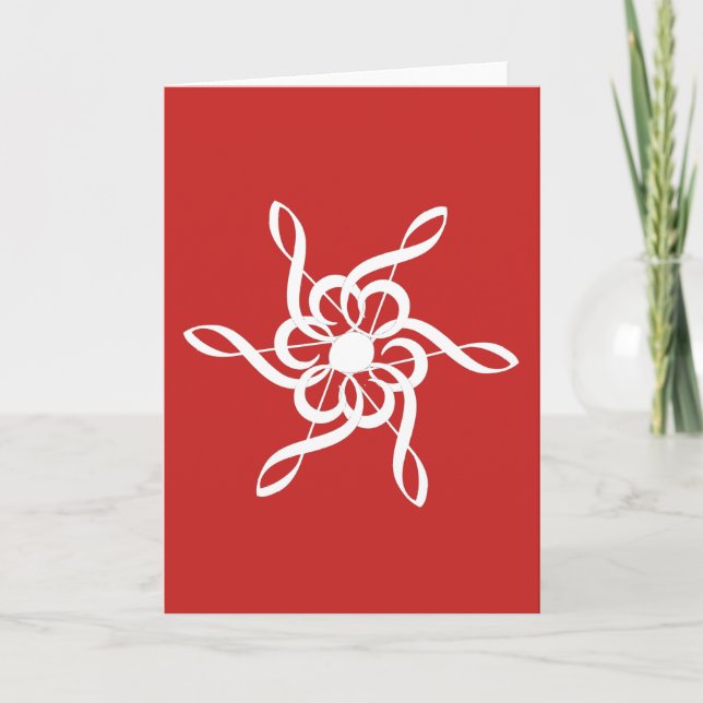 Red Treble Clef Snowflake Musical Blank Card (Front)