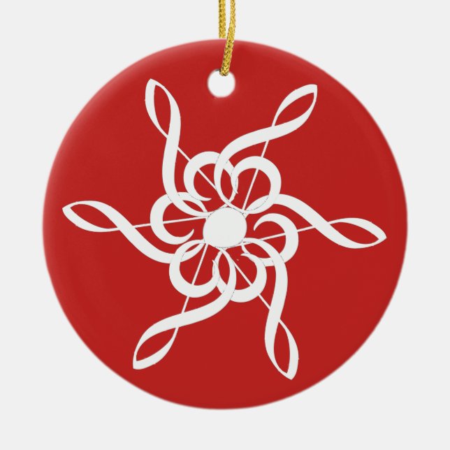 Red Treble Clef Snowflake Musical Ornament (Front)