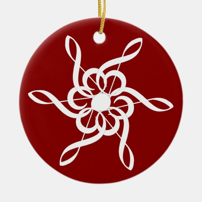 Red Treble Clef Snowflake Musical Ornament (Front)