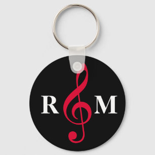red treble clef with initials key ring