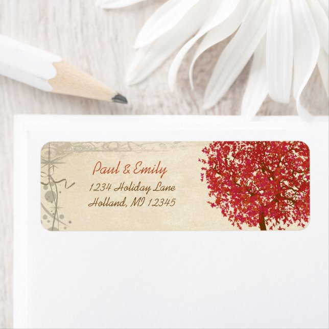 Red Tree Distress Edges Return Address Label (Insitu)