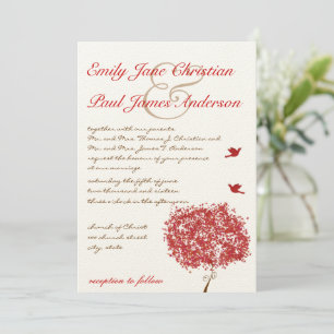 Red Tree Humming Bird Wedding Invitation