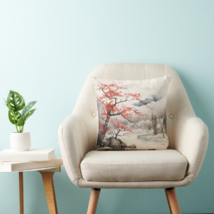 Red Tree Ink Painting Cushion