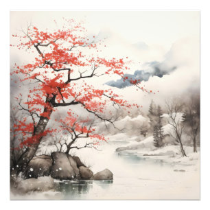 Red Tree Ink Painting Photo Print